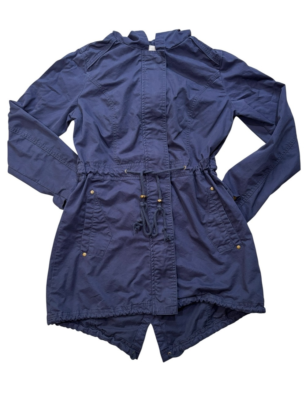 BONGO Jacket, Navy Drawstring Anorak Utility Coat, Medium, M, Women
